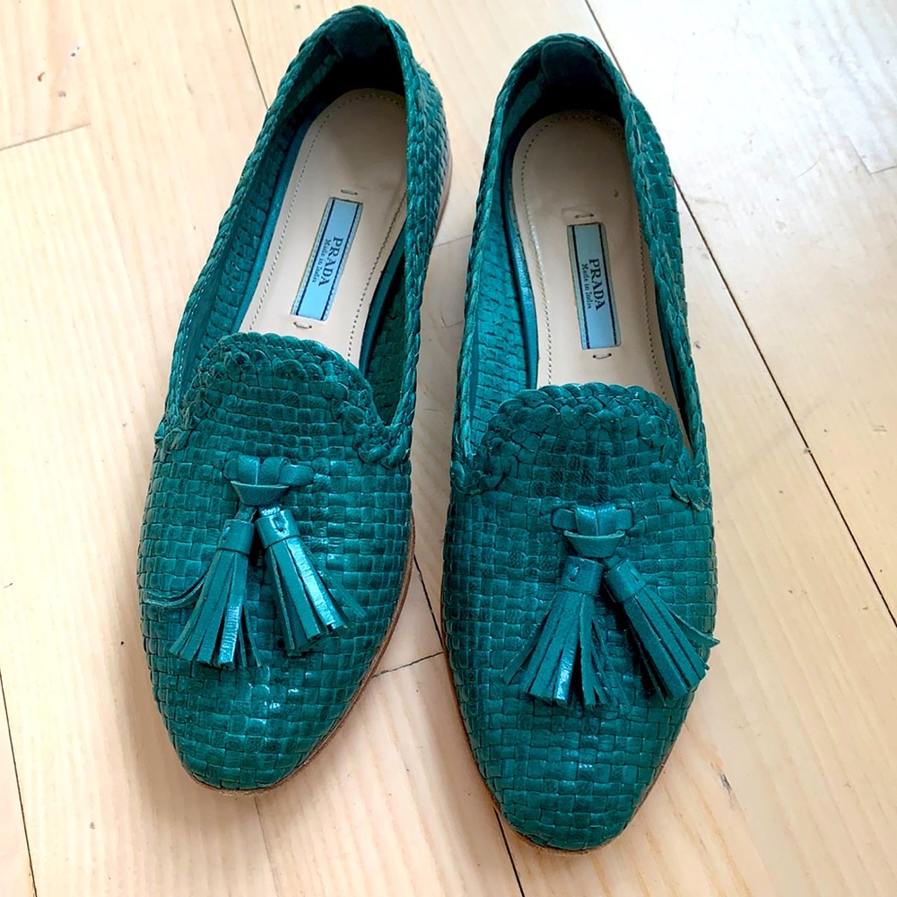 Prada woven leather loafers